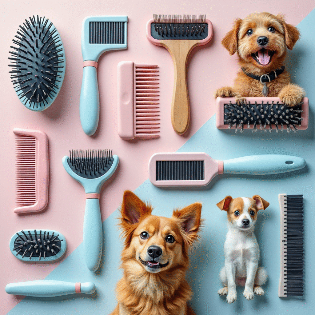 several types of dog brushes